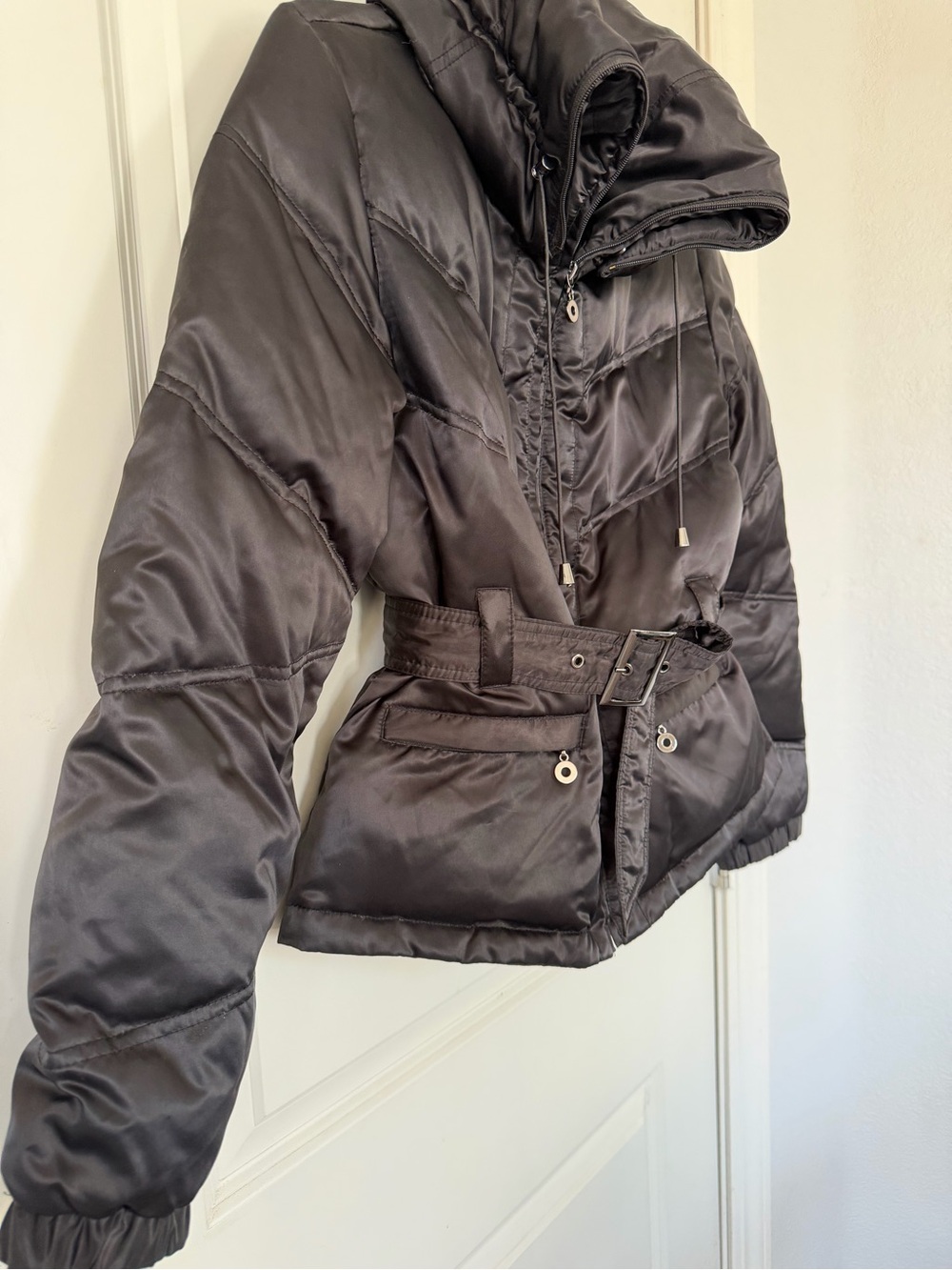 Nine West Women's Black Quilted Belted Puffer Coat - Picture 3 of 5